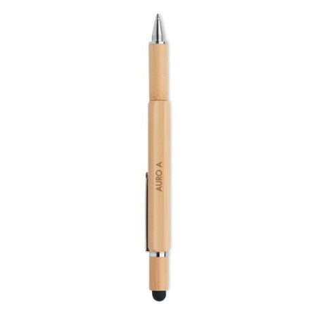 Stylo à bulle de niveau multifonction en bambou personnalisé TOOLBAM Matières : bambou Couleurs : bois marquage laser ultra préc