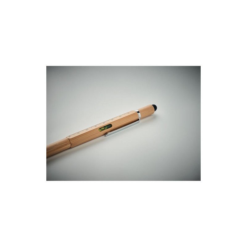 Stylo à bulle de niveau multifonction en bambou personnalisé TOOLBAM Matières : bambou Couleurs : bois objet promotionnel éco-re