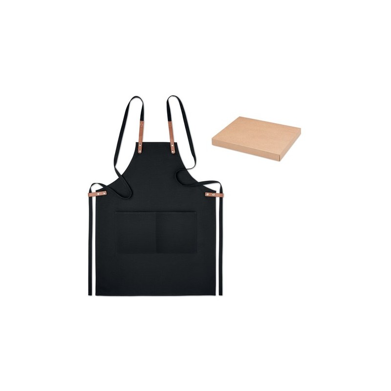 Tablier en coton organique 340 g/m² couleur Nagpur Matières : coton biologique Couleurs : noir personnalisable avec votre logo
