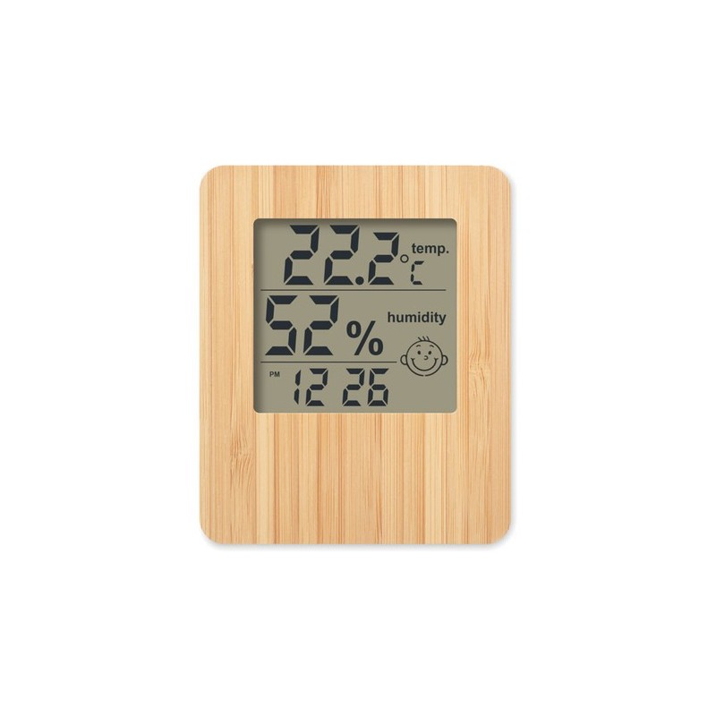 Station Météo Éco-responsable en Bambou SUNCITY Matières : ABS Couleurs : bois personnalisable avec votre logo