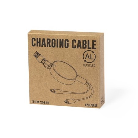 Câble de Charge Éco-responsable Personnalisé - Freud Matières : aluminium recyclé  Couleurs : noir personnalisation sur mesure