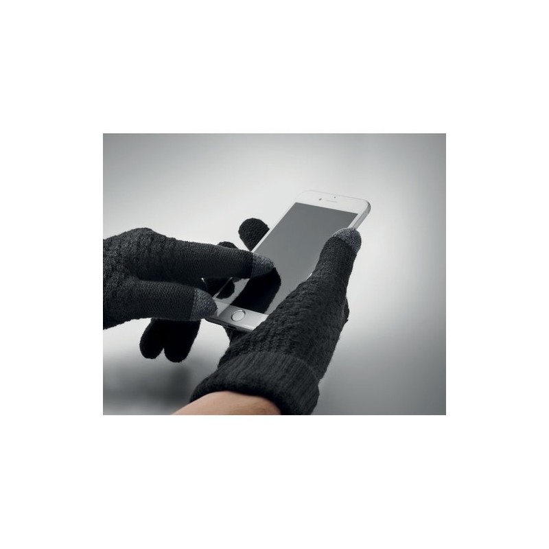 Gants Tactiles Éco-responsables en RPET Personnalisés TAKAI Matières : PET recyclé Couleurs : noir cadeau collaborateur premium