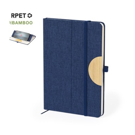 Bloc-notes personnalisé  - Support Jibs pas cher Matières : bambou Couleurs : bleu marine marquage laser ultra précis