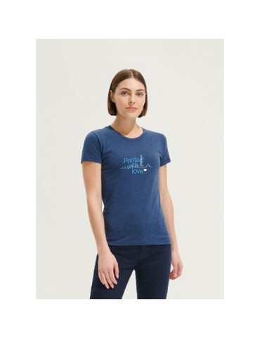 Tee-shirt Femme Personnalisable 100% Coton Régent Fit 150g Matières : coton Taille textile : S Couleurs : bleu denim chiné cadea