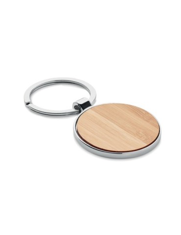 Porte-clés rond en métal et bambou personnalisable BENDIGO