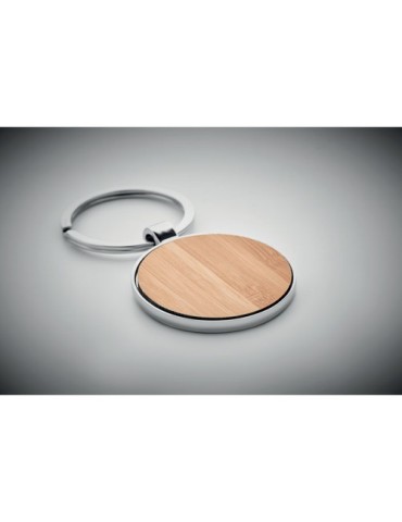 Porte-clés rond en métal et bambou personnalisable BENDIGO Matières : métal Couleurs : bois goodies publicitaire événementiel
