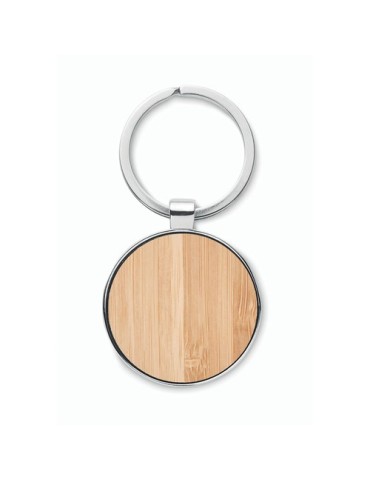 Porte-clés rond en métal et bambou personnalisable BENDIGO Matières : métal Couleurs : bois impression haute définition