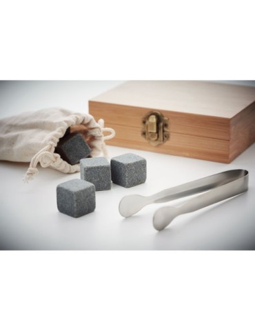 Cubes-glaçons en pierre personnalisés 9 unités DUNDALK Couleurs : bois cadeau entreprise pas cher