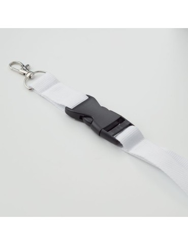 Lanyard Personnalisé 25mm avec Crochet Métallique WIDE LANY Couleurs : blanc Matières : POM (acétal) marquage couleur éclatante