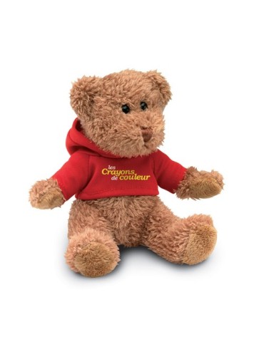Ours en peluche personnalisé avec t-shirt - JOHNNY Matières : PET Couleurs : rouge goodies publicitaire durable