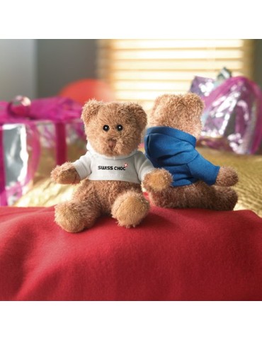 Ours en peluche personnalisé avec t-shirt - JOHNNY Matières : PET Couleurs : blanc goodies personnalisé en stock
