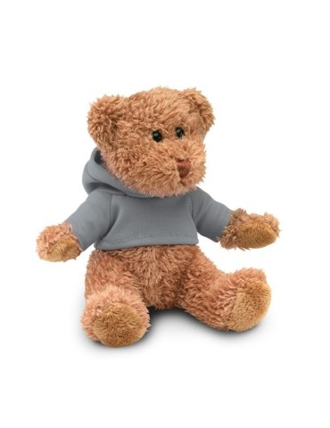 Ours en peluche personnalisé avec t-shirt - JOHNNY Matières : PET Couleurs : gris marquage couleur éclatante