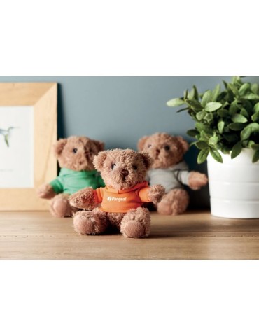 Ours en peluche personnalisé avec t-shirt - JOHNNY Matières : PET Couleurs : orange personnalisable avec votre logo