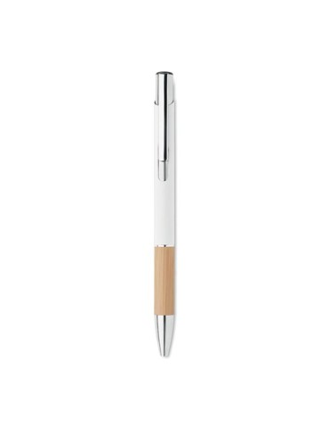 Stylo personnalisé en aluminium à encre bleue - SPARTA Matières : bambou Couleurs : blanc personnalisation rapide en France