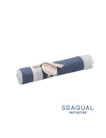 Serviette de plage  personnalisée 70x140cm - SEAQUAL® Matières : coton recyclé Couleurs : bleu personnalisable avec votre logo