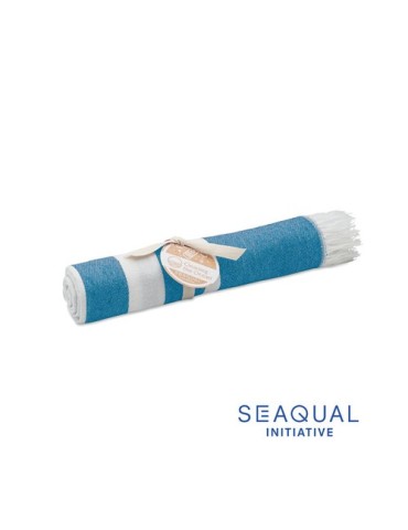 Serviette de plage  personnalisée 70x140cm - SEAQUAL® Matières : coton recyclé Couleurs : turquoise cadeau entreprise pas cher