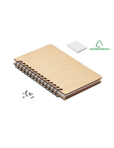 Carnet A5 Éco-responsable Personnalisé - GROWBOOK™ SAVAGE Matières : bois Couleurs : bois personnalisable avec votre logo