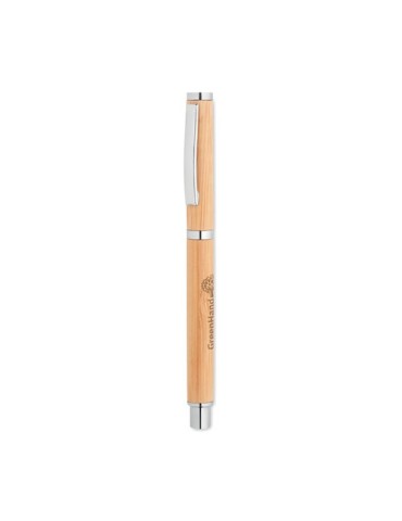 Stylo encre gel  en bambou personnalisé CAIRO Matières : bambou Couleurs : bois impression haute définition
