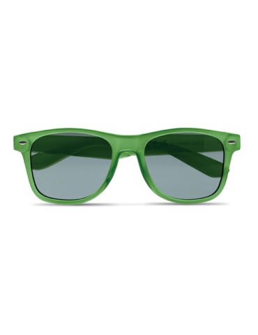Lunettes de soleil personnalisées s en RPET - MACUSA Matières : PET recyclé Couleurs : vert transparent marquage couleur éclatan