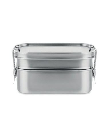 Boîte à lunch isotherme en acier inox personnalisée DOUBLE CHAN Matières : acier inoxydable Couleurs : argenté mat cadeau entrep