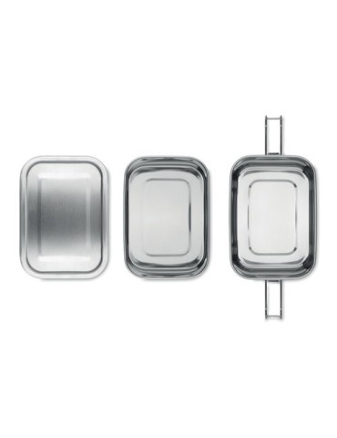 Boîte à lunch isotherme en acier inox personnalisée DOUBLE CHAN Matières : acier inoxydable Couleurs : argenté mat impression ha