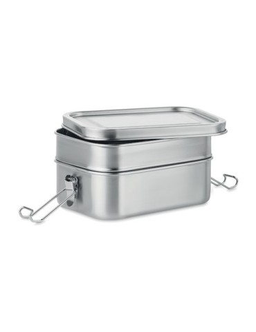 Boîte à lunch isotherme en acier inox personnalisée DOUBLE CHAN Matières : acier inoxydable Couleurs : argenté mat personnalisat