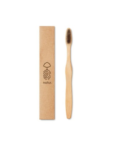 Brosse à Dents Éco-responsable en Bambou Personnalisée - DENTOBRUSH Matières : bambou Couleurs : noir impression haute définitio