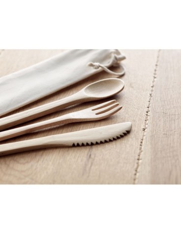 Set de Couverts Réutilisables en Bambou Personnalisé SETBOO Matières : bambou Couleurs : beige cadeau entreprise pas cher