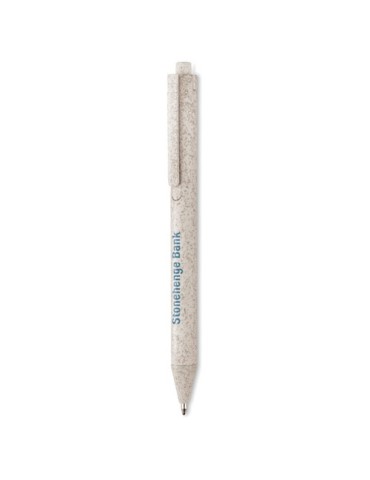 Stylo poussoir  en blé paille PP - PECAS Matières : polypropylène (PP) Couleurs : beige impression logo haute qualité