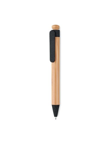 Stylo  en bambou, paille de blé et ABS - Toyama Matières : bambou Couleurs : noir cadeau collaborateur premium