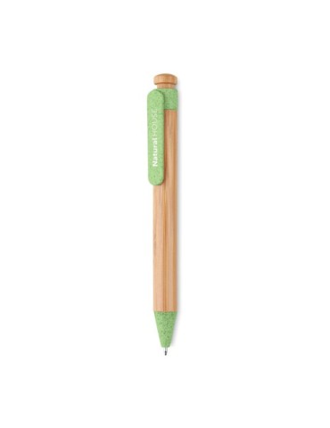Stylo  en bambou, paille de blé et ABS - Toyama Matières : bambou Couleurs : vert goodies entreprise design