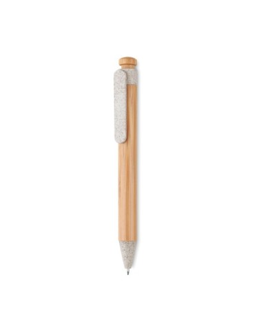 Stylo  en bambou, paille de blé et ABS - Toyama Matières : bambou Couleurs : beige marquage laser ultra précis