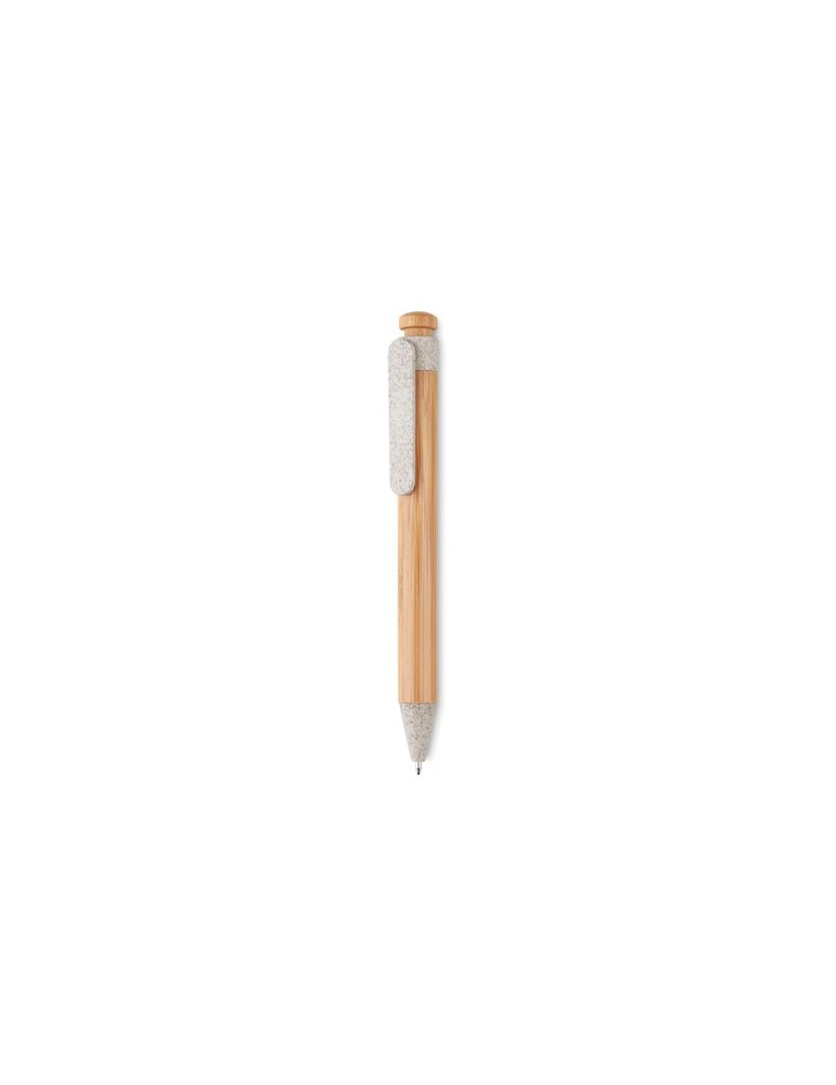 Stylo  en bambou, paille de blé et ABS - Toyama Matières : bambou Couleurs : beige marquage laser ultra précis