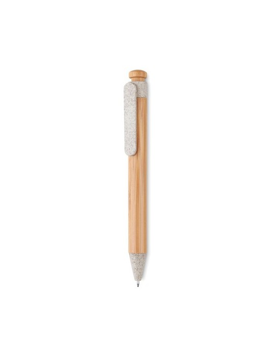 Stylo  en bambou, paille de blé et ABS - Toyama Matières : bambou Couleurs : beige marquage laser ultra précis