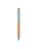 Stylo  en bambou, paille de blé et ABS - Toyama Matières : bambou Couleurs : bleu personnalisable avec votre logo