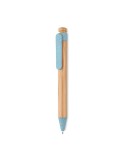 Stylo  en bambou, paille de blé et ABS - Toyama Matières : bambou Couleurs : bleu personnalisation rapide en France