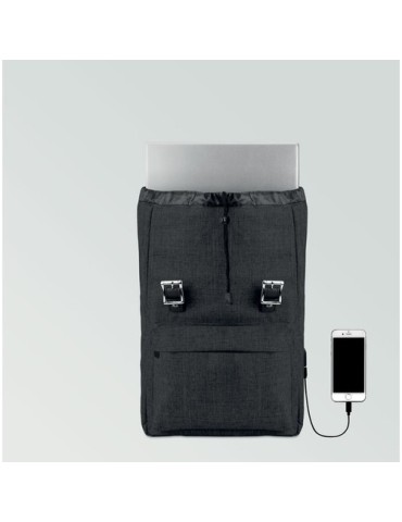 Sac à dos personnalisé en polyester 600D avec USB - RIGA Matières : PET Couleurs : noir livraison express 24h 48h