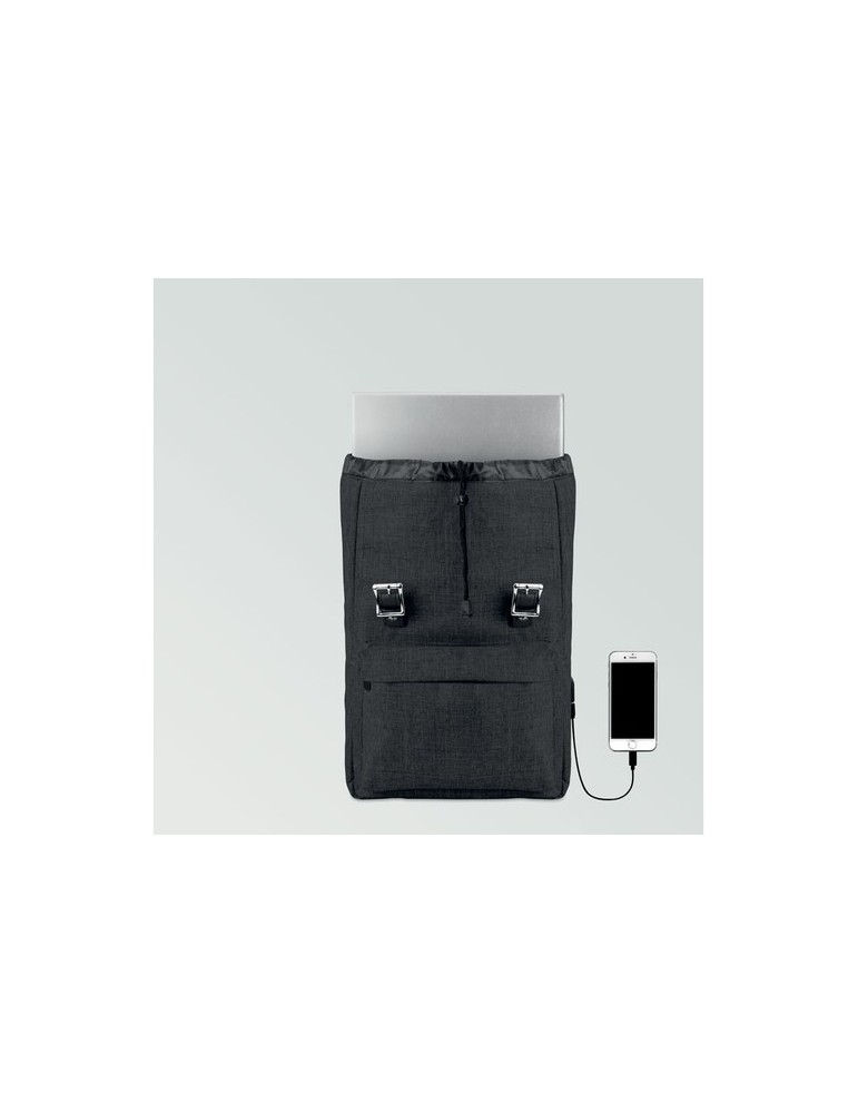 Sac à dos personnalisé en polyester 600D avec USB - RIGA Matières : PET Couleurs : noir livraison express 24h 48h