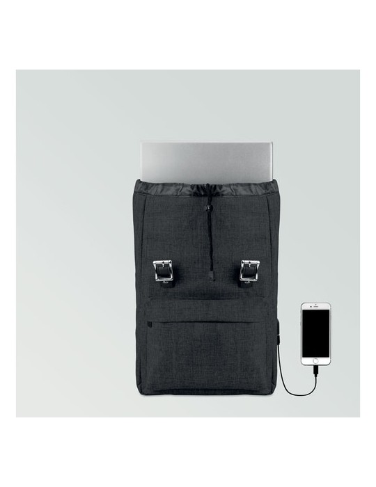Sac à dos personnalisé en polyester 600D avec USB - RIGA Matières : PET Couleurs : noir livraison express 24h 48h
