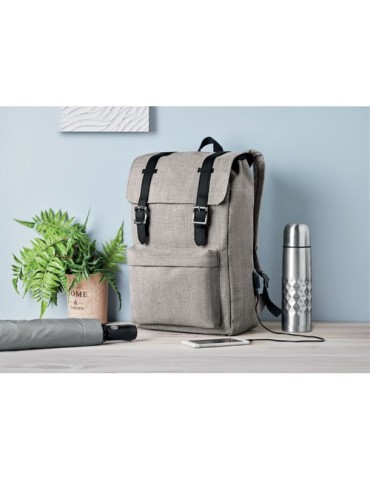 Sac à dos personnalisé en polyester 600D avec USB - RIGA Matières : PET Couleurs : gris personnalisation rapide en France