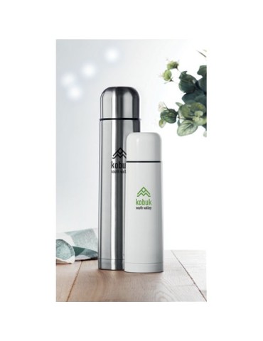 Bouteille isotherme personnalisée double paroi 500ml - CHAN Matières : acier inoxydable Couleurs : blanc impression haute défini