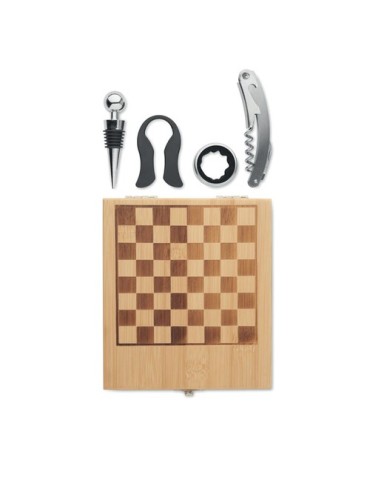 Set à vin  et jeu d'échecs personnalisable - CHESSET Matières : bambou Couleurs : bois 2