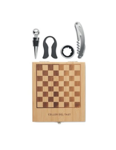 Set à vin  et jeu d'échecs personnalisable - CHESSET Matières : bambou Couleurs : bois cadeau entreprise pas cher