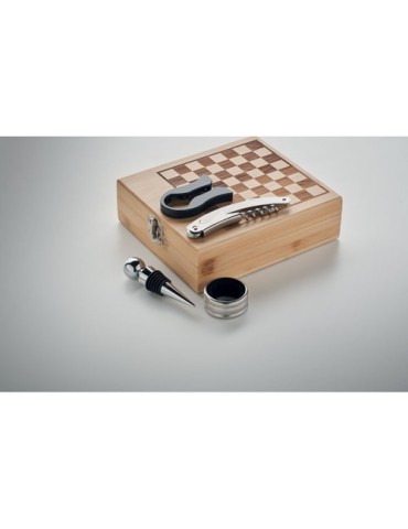 Set à vin  et jeu d'échecs personnalisable - CHESSET Matières : bambou Couleurs : bois goodies publicitaire événementiel