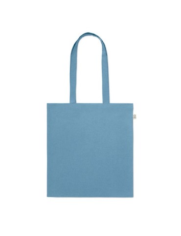 Sac shopping  en coton recyclé personnalisé - VIVEKA COLOUR Matières : coton recyclé Couleurs : bleu pétrole marquage laser ultr