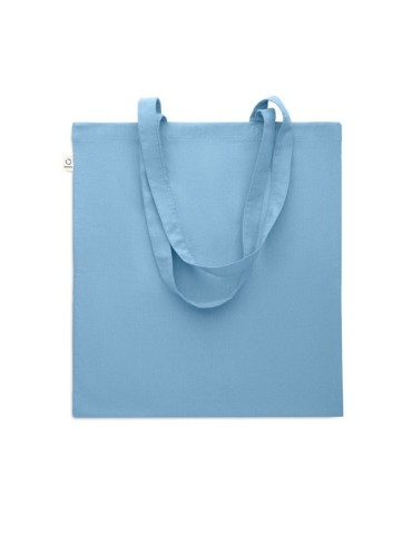 Sac shopping  en coton recyclé personnalisé - VIVEKA COLOUR Matières : coton recyclé Couleurs : bleu pétrole impression logo hau