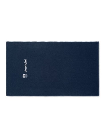Serviette  personnalisée 100x170cm - SEAQUAL® Matières : coton recyclé Couleurs : bleu impression logo haute qualité
