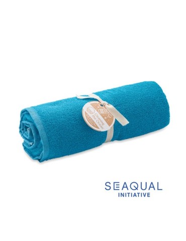 Serviette  personnalisée 100x170cm - SEAQUAL® Matières : coton recyclé Couleurs : turquoise personnalisable avec votre logo