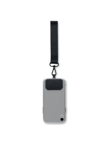Sangle personnalisée en polyester pour téléphone CELESTE Matières : PET Couleurs : noir cadeau entreprise pas cher
