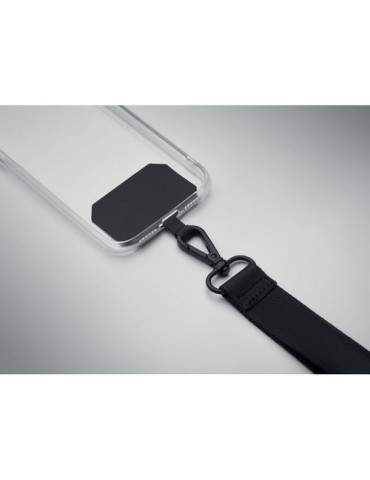 Sangle personnalisée en polyester pour téléphone CELESTE Matières : PET Couleurs : noir marquage laser ultra précis
